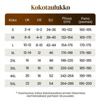 Kaksiosaisen asun kokotaulukko
