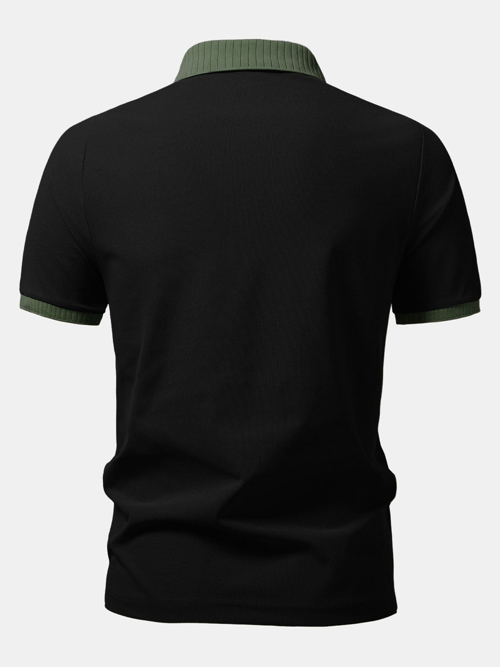 Musta pikeepaita kontrastisilla raglan-hihoilla takaa