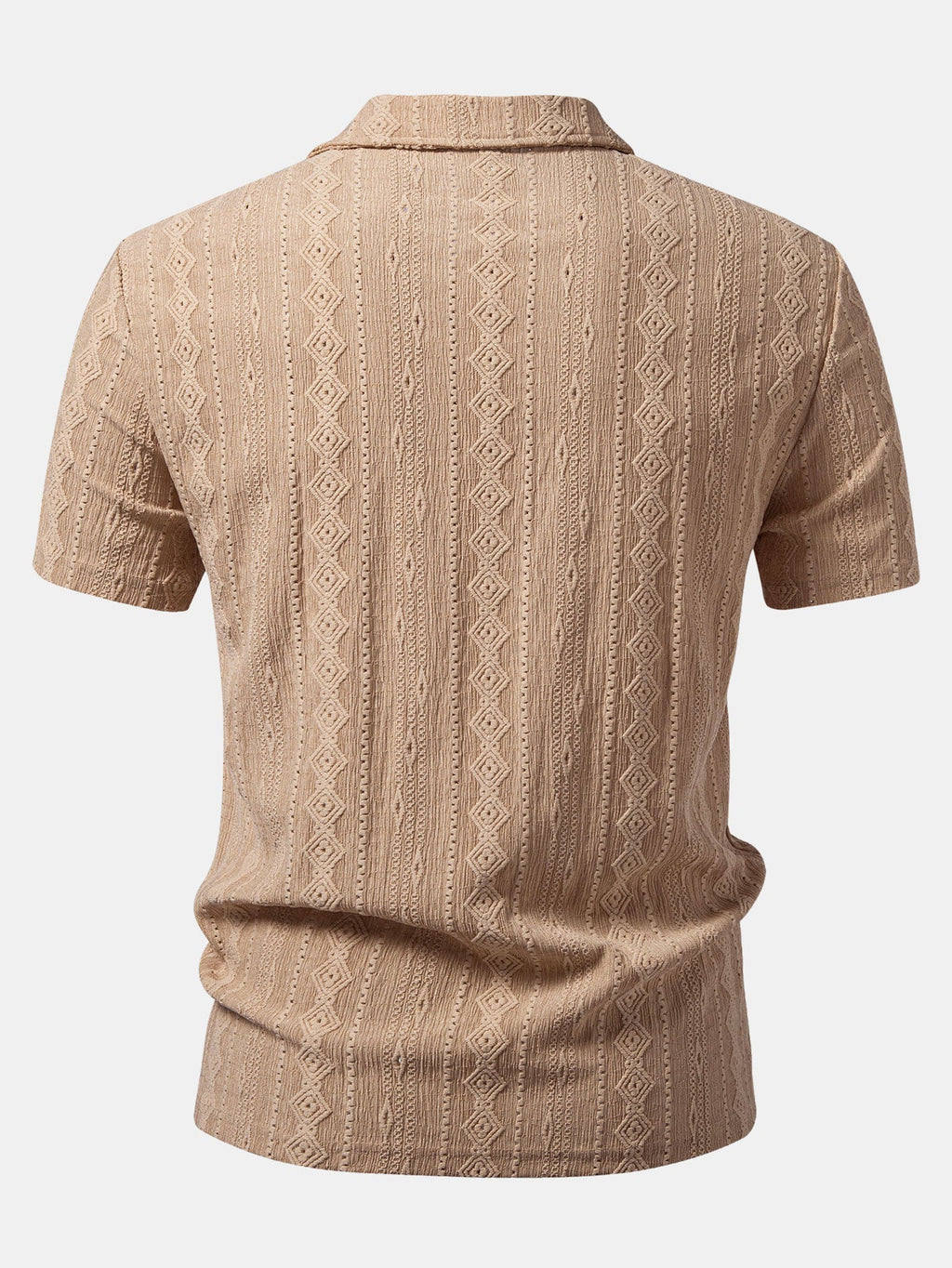 Vaaleanruskea geometrinen jacquard-pikeepaita takaa