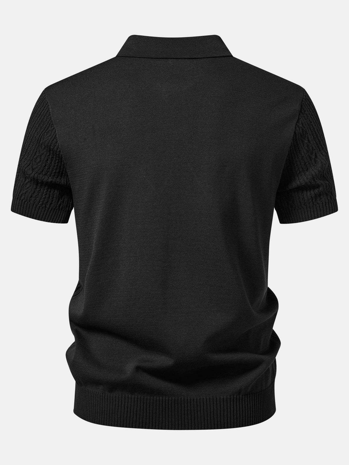 Musta geometrinen jacquard-neulepikeepaita takaa