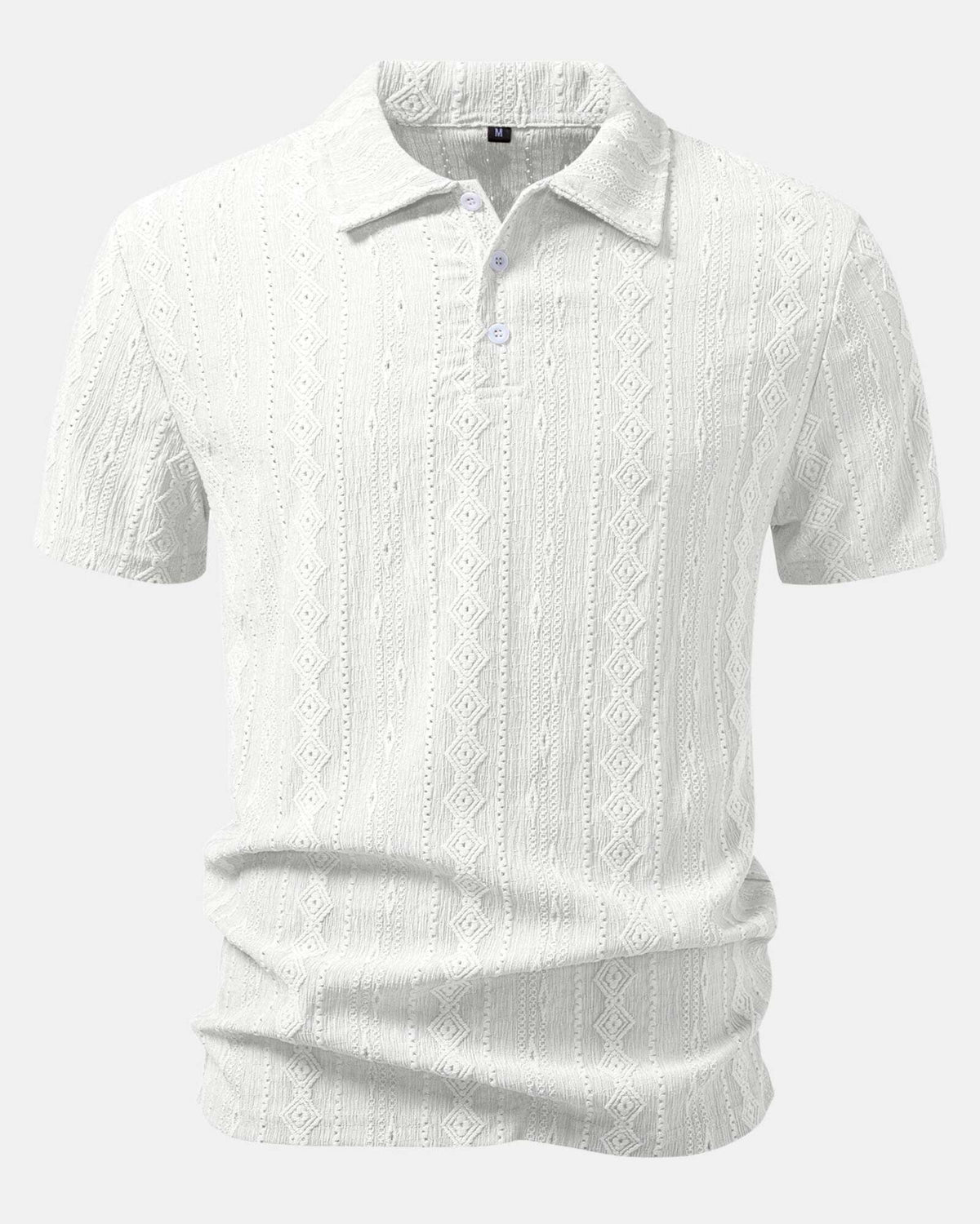 Valkoinen geometrinen jacquard-pikeepaita edestä