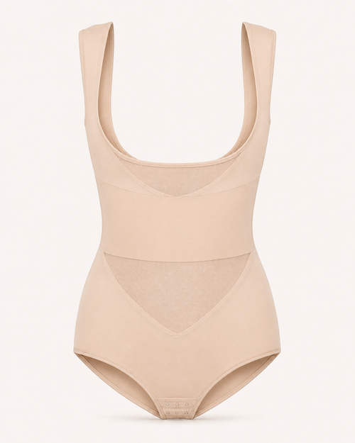 Ihonvärinen avoimen rinnan muotoileva bodysuit, tekninen tuotekuva