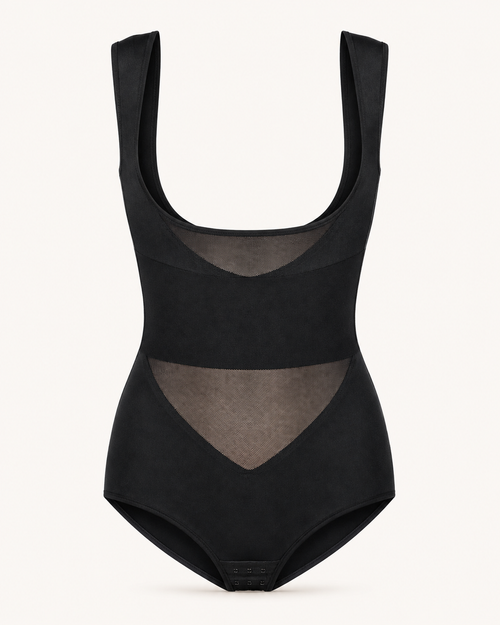 Musta avoimen rinnan muotoileva bodysuit, tekninen tuotekuva