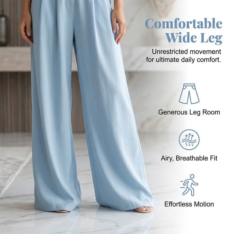 Vaaleansinisen haalarin leveät lahkeet